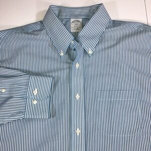 Brooks Brothers Regent Fit 17.5 Blue White Stripe Dress Shirt Men XL